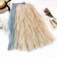 Wholesale Skirts Summer Boho White Long High Waist Ruffles Women Beach Pink Jupe Femme Tulle Skirt Saia Midi Faldas