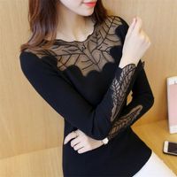 Wholesale Women s Blouses Shirts Arrival Red Women Elegant Long Sleeve Loose Cute Lace Blouse Plus Size Elasticity Spring Casual Tops Clothing