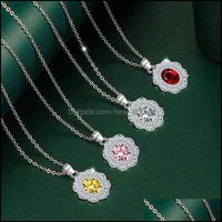 Wholesale Pendant Necklaces Pendants Jewelry Korean Version Of Red Diamond Ruby Color Treasure Imitation Big Gem Flower Fashion Oval Necklace Access