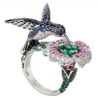 Wholesale Wedding Rings Fashion Multicolor Blue Green Crystal Rhinestone Bird Flower For Women Bohemia Animal Engagement Ring Jewelry Gift