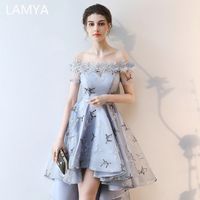 Wholesale Party Dresses LAMYA Embroidery Prom Short Front Back Long Tail Banquet Evening Dress Formal Gown Plus Size Elegant MIGE