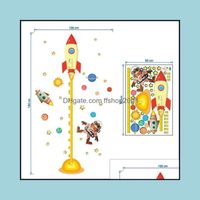 Wholesale Wall Stickers Home Décor Garden Diy Outer Space Planet Monkey Pilot Rocket Decal Height Measure Sticker For Kids Room Baby Nursery Growth