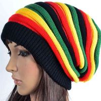 Wholesale Beanies sale Men s and women s popular autumn winter Jamaican Reggae wool hat color stripe long rainbow knitted pullover