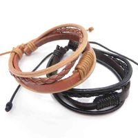 Wholesale Mixed Braided Multilayer Adjustable Unisex Weave Leather Rope Bracelet for Woman and Men