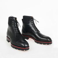 Wholesale Winter Men high top boots Red bottom shoes Motorcycle boot Black genuine leather lace up casual dress platform reds sole luxury designers EU