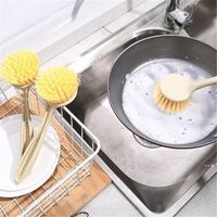 Wholesale NEWWheat Straw Kitchen Cleaning Brush With Hanging Bowl Plate Pot Dishes Washing Brush kitchen Supplies RRE11936