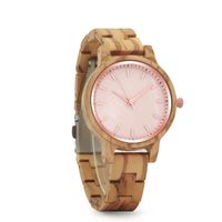 Wholesale Luxury Custom Anniversary Gift Engraved Wooden Women Wrist Watch Natural Violet Quartz Wood Watch
