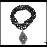 Wholesale Pendants Jewelrynatural Semi Precious Stone Necklace Classic Style Round Bead Chain Mm Cm Diamonds Agates Pendant Mm For Woman N