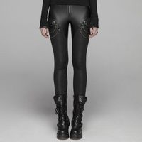 Wholesale Women s Pants Capris PUNK RAVE Gothic Faux Leather Skinny Leggings With Metal Chains Stitching Knitted Pu Trousers Women Personality