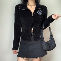 Wholesale Women s Jackets Feiernan Y2k Knitted Cardigan Women Sexy Button Up Embroidery Gothic Style Punk Long Sleeve Coat Black Grunge Clothes