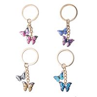Wholesale 10Pieces Double Butterfly Keychain Colorful Butterfly Key chain ring holder charm Fashion Simple Insect Keychain bag Pendant jewelry