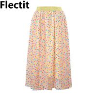 Wholesale Skirts Flectit Spring Summer Cute Multi Color Polka Dot Skirt With Gold Waistband Layered Gauze Tulle Long Women Saia