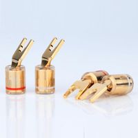 Wholesale Smart Power Plugs SY1527 Pure Copper Gold Plated Spade Plug For Speaker Cable Screw Locking Banana Connector HIFI Fork