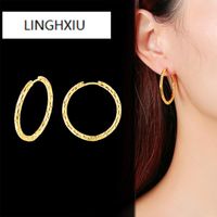 Wholesale Hoop Huggie Middle Hammered Earrings Gold Filled Stainless Steel Bohe Wavy Circle For Women Girls