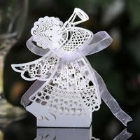 Wholesale 50pcs Angel Girl Laser Cut Hollow Carriage Favor Gifts Candy Dragee Boxes Baby Shower Wedding Chocolate Wrapping Paper Bags