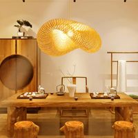 Wholesale Chinese Handmade Bamboo Pendant Lights Wicker Rattan Wave Shade Lamps Restaurant Aisle Tea Room Light