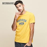Wholesale Kuegou Brand Men s tee Sleeve T shirt Men Summer Yellow White Cotton Round Collar Letters Printing t Shirt Zt