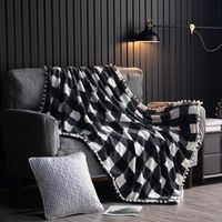 Wholesale Blankets Plaid Flannel Throw Blanket With Pom Poms Black White Checkered Soft Plush Microfiber For Couch Sofa