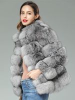 Wholesale Women s Fur Faux Cm Long Custom Real Silver Transverse Stripes Patchwork Leather Coat Outwear Jacket Winter Stand Up Collar Men Wom
