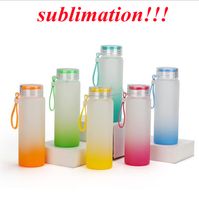 Wholesale 500ml sublimation Water Bottle Frosted Glass Water Bottles Creative Portable BPA Free Heat transfer Water Cup Gradient Color