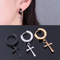 Wholesale 12pcs Women s stud earrings Religious Christian Cross Dangle Stainless Steel Small Hoop Huggie Pierced