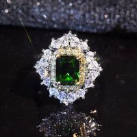 Wholesale Super Flash Inlaid Emerald Imitation Green Opening Ring Two Color Bright Diamond Engagement VL4H720