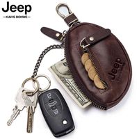 Wholesale Car Key Case Cow Leather Men Wallets Coin Pocket Top Quality Key Holder Housekeeper Covers Zipper Male Keychain Cover Organizer H1102