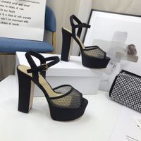 Wholesale 2022 summer Luxury designer sandals open toe mesh platform high heels women s sexy lace dress shoes black beige evening shoes size