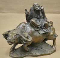 Wholesale R0722 Details about China Taoism Founder Lao tzu Philosopher Ride Bull Bronze Statue
