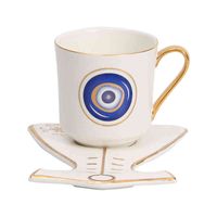 Wholesale Ceramic coffee Turkish eye black tea cup and saucer white and golden line afternoon tea set