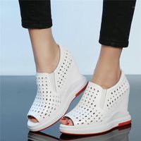 Wholesale Boots Fashion Sneakers Women Slip On Genuine Leather Wedges High Heel Ankle Female Peep Toe Platform Pumps Shoes Casual