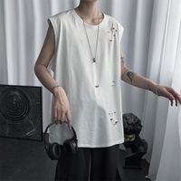 Wholesale Men s Tank Tops Hole Distressed Solid Thin Men Cool Fashion White Black Vest Summer T Shirts Gym Sports Basketball Teen