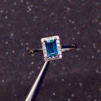 Wholesale Silver Topaz Ring for Girl mm mm Emerald Cut Natural London Blue Brithday Woman
