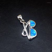 Wholesale Pendant Necklaces Hermosa Unique Blue Australian Opal Silver Color Birthstone Jewelry Glasses Design Charm Necklace For Girls