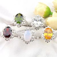 Wholesale 925 Sterling Silver Mix Color Ring Fashion Oval Peridot Brazil Citrine Gems Decorative Border Leaf shape Rings Jewelry