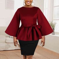 Wholesale Women Party Blouses Long Sleeve Peplum Belt Tops Shirts Elegant Fashion Africa Ladies Fall New Clothes Womens