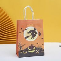 Wholesale Halloween Gift Wrap Bag Candy Packaging Bags With Handle Kids Trick Or Treat Pumpkin Witch Shopping Kraft Paper Snack Package HWD10319