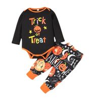 Wholesale Clothing Sets Halloween Pumpkin Clothes Set Baby Boy Cotton T shirt Top Harem Pant Black Printing Infant Outfit Children Tracksuit