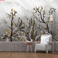 Wholesale Custom Any Size Modern D Creative Plant Leaves Flowers Birds Large Mural Luxury Living Room Sofa TV Background Photo Wall Papergood quatity