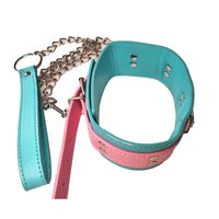 Wholesale BDSM Bondage Collar with Metal Chain Leash Fetish Play Dog Cosplay Strap Sex Toys for Party Faux Leather Pink Blue GN261800139