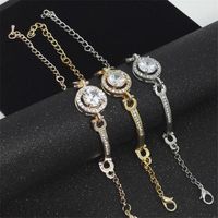 Wholesale Color Simple Charm Bracelet Rose Gold Round Large Rhinestone Shiny Cuff Open Bracelets Bangles For Women Fashion Jewelry Gift