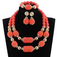 Wholesale Earrings Necklace Est African Coral Beads Jewelry Set Real RedCoral And Gold Chunky Bridal Nigerian For Women Female Wedding Gift