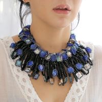 Wholesale Chokers HAHA TOTO Arrived Luxury Blue Stones Crystal Beads Strands Necklace Statement Chunky Bib For Women Party