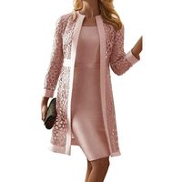Wholesale Women s Two Piece Pants Satin Lace Mother Of The Bride Dresses Solid Long Sleeve Elegant Chiffon Dress Suits With Hollow Jacket Plus S