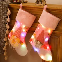 Wholesale Led Light Up Christmas Stocking Gift Bag Christmas Tree Pendant Decorations Ornament Socks Candy Bag Home Party Decorations A851