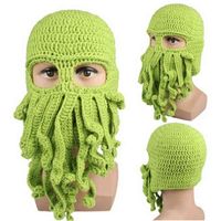 Wholesale 2019 Novelty Handmade Funny Octopus Beard Hat Unisex Animal Cthulu Crocheted Tentacle Knit Wind Mask Ski Cap Halloween Hats Y21111