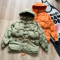 Wholesale Men Women Plaid Big Pocket Down Coats Parkas Waist Drawstring Winter Warm Orange Army Green Coat Eiderdown Jackets GJ