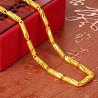 Wholesale Mens Solid Bamboo Necklace Pure Yellow Copper Plated Gold European Coin Necklace Plated K Gold Placer Gold Jewelry