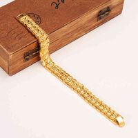 Wholesale eternal classics Wide Bracelet k Real Solid Yellow Gold FINISH Dubai Bangle Women Men s Trendy Hand Watchband Chain