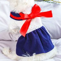 Wholesale Clothes Cute Red Big Bow Sailor for Pet Dog Cat Spring Summer Birthday Princess Skirt Puppy Kitten Hollow Out Dress